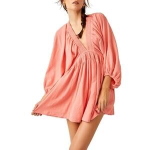 Free People Womens For The Moment Ruched Cotton V-neck Minidress Cotton Size XL